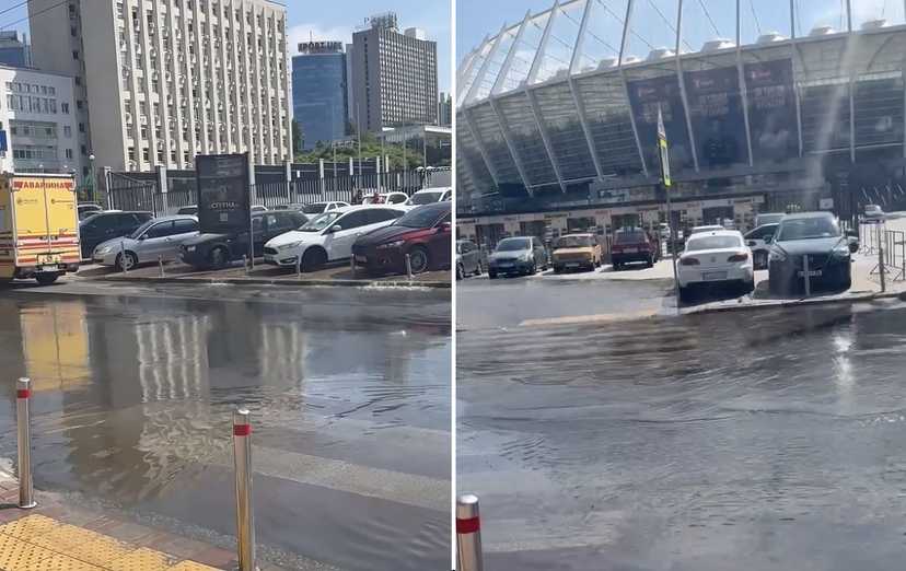 У центрі Києва - потоп. Водою залило вулицю біля "Олімпійського" (відео)